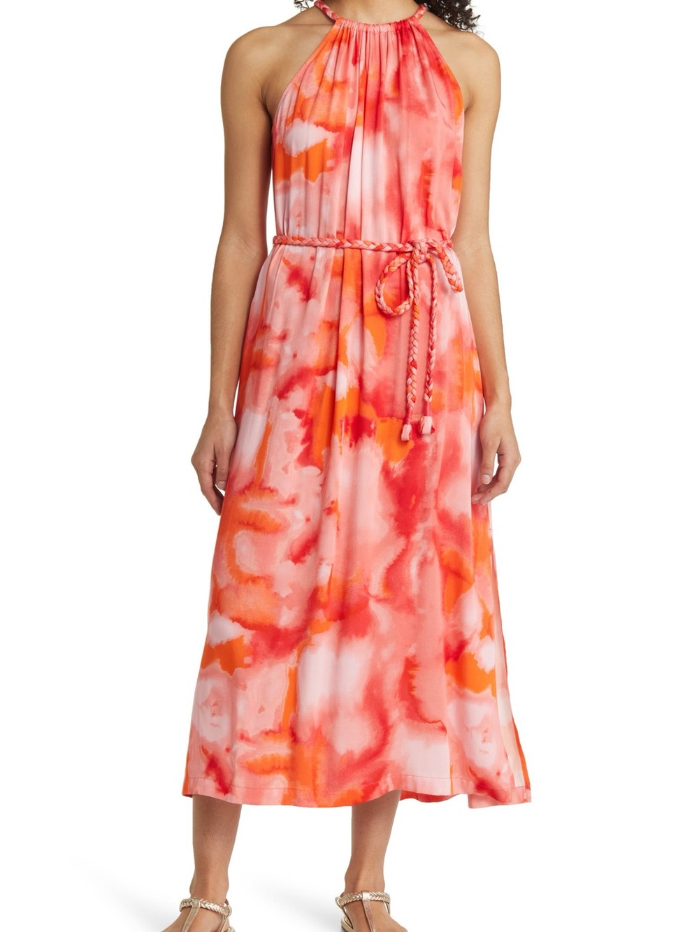 Tommy Bahama Coral and Orange Vivid Views Tie Dye Midi Dress